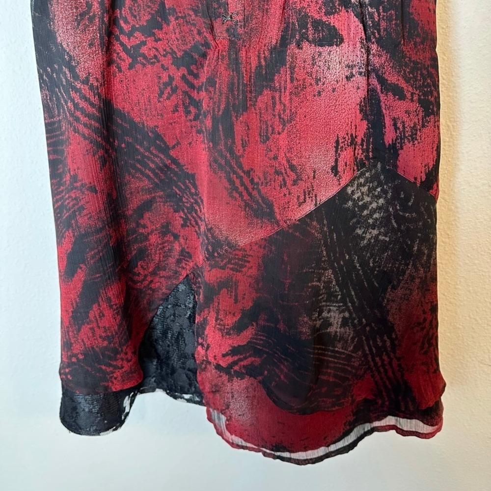 Vintage Y2K Red Black Abstract Print Whimsygoth Mini Dress Grunge Lace Sz 1 XS - Picture 3 of 10